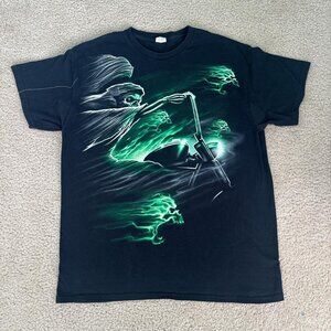 Vintage Ghost Rider Motorcycle T-Shirt Mens L Green Demon Biker Y2K